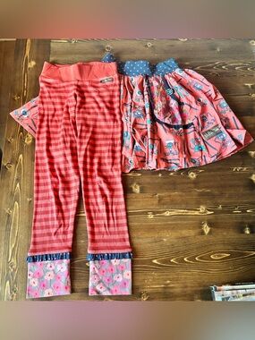 Matilda Jane Coral Pink Striped Pajama Bottoms with Floral Cuffs